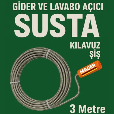 Mager Tıkanmış Lavabo Gider Boru Kanal Açıcı Kılavuz Susta 3 Metre ( 6 mm