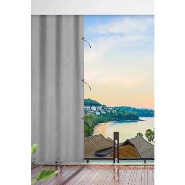 Taç Gri Su Geçirmez Kornişli Bağcıklı Balkon Perdesi Branda