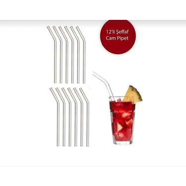 Wooden By Boss Şeffaf 12 Li Eğimli Cam Pipet Plastik Malzeme ile Asimetrik Tasarım Gıda İle Temas