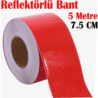 Badem10 Reflektörlü Bant Kırmızı Reflektif Fosforlu Şerit Bant 7.5 cm 5 Metre Ikaz