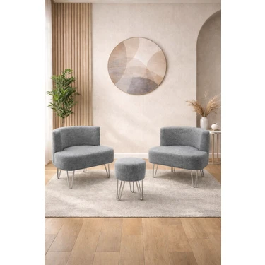 Ay Concept Pure 2'li Çay Seti Berjer ve Puf Takımı Keten