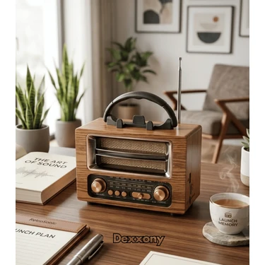 Dexxony Dd1 Nostaljik Şarjlı Radyo Ahşap Görünümlü Bluetooth Ses Sistemi - USB / Tf Kart / Type-C /