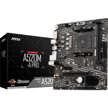 MSI A520M-A PRO AMD A520 Soket AM4 DDR4 4600(OC)MHz mATX Gaming