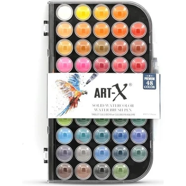 Rich Art-X 48'li Premium Suluboya Seti, Su Hazneli Fırça ile Birlikte, 1 Adet, Renkli, 23x3,8 cm