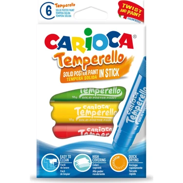 Carioca Temperello Stick Boya Kalemi 6'lı Renkli Çocuklar İçin Temiz ve Eğlenceli