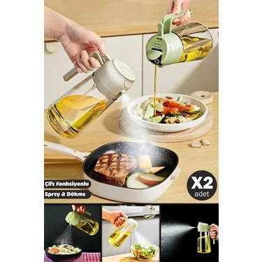 2'set Çift Fonksiyonlu Cam Yağdanlık 550ML Zeytinyağı Sıvıyağ Şişesi Airfryer Sprey Yağlık