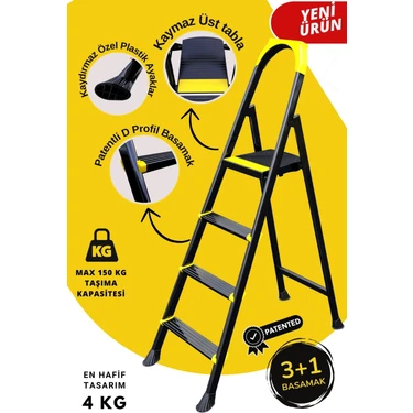 Ertekpa Leo 3+1 Basamaklı Metal Siyah