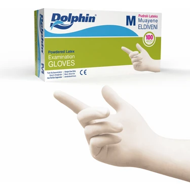Dolphin Pudralı Lateks Muayene Eldiveni M Beden - 1 Kutu -