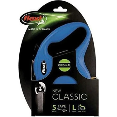 Flexi New Classic Kordon Large Mavi 5 Metre Otomatik Gezdirme Tasması Ergonomik