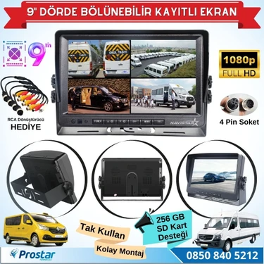 Navistar 9 Inç Kayıtlı Dörde Bölünür Monitör 256GB Sd Destekli