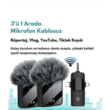 Vothoon Yüksek Kalite Profesyonel 3 In 1 Kablosuz Taşınabilir Yaka Mikrofonu