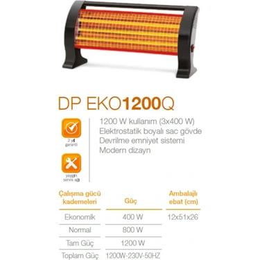 İlk El Grup DP-1200Q 1200 W Elektrikli Quartz