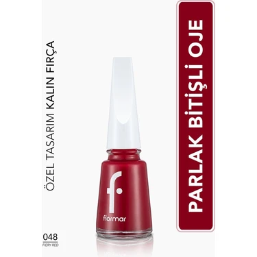 Flormar Nail Enamel 048 Fiery Red Uzun Süre Kalıcı Parlak Oje Yoğun Renk Veren Özel Tasarım Fırça