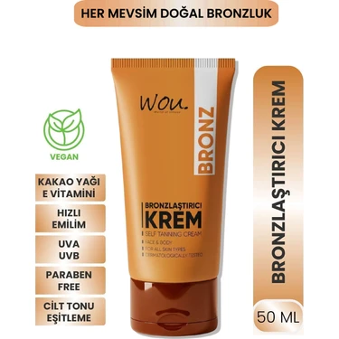 WOU World of Unique Wou SPF 50+ Bronzlaştırıcı Güneş Kremi 50 ml – Yüz ve Vücut İçin Anında