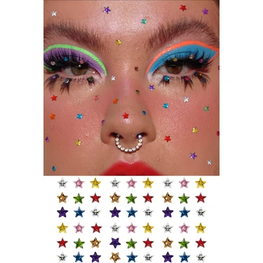 BP Tattoo Renkli Yıldız Yüz ve Vücut Taşı Face Gems 56