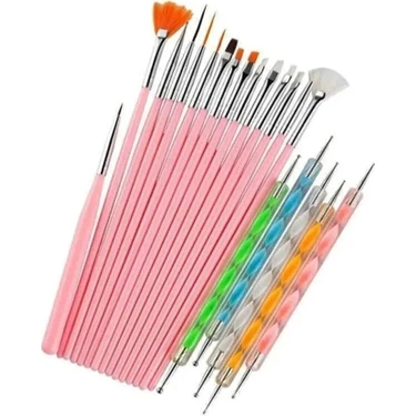 Fontenay Pembe Nail Art Tırnak Süsleme Desen Fırça 15'Li Ve Dot Kalem Seti 5'Li 20