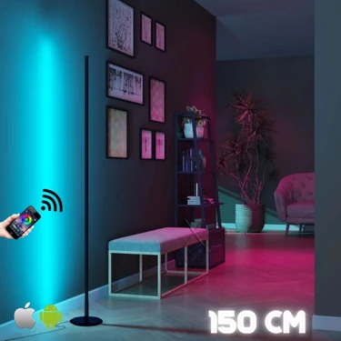 Neeko Telefon ve Kumanda Kontrollü Full RGB LED Ayaklı Oda Lambası – 150 cm Siyah, Modern Tasarım,