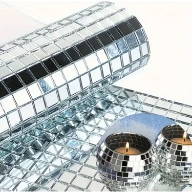 Uravas Store® Kare Silver Cam Mozaik Fayans Çıkartmaları El Işi Kare Cam Fayans Kendinden
