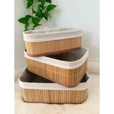 Home Naturel 3'lü Set Bej Renk Bambu Düzenleyici Organizer Sepet Doğal Malzeme