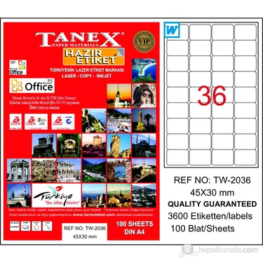 Tanex TW-2036 45x30 mm Laser Etiket 100