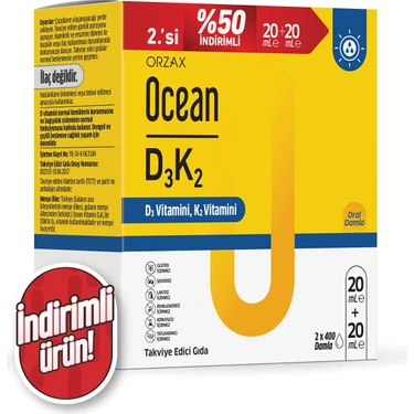 Orzax Ocean D3K2 Vitamin 20 + 20 ml Avantajlı Paket %50