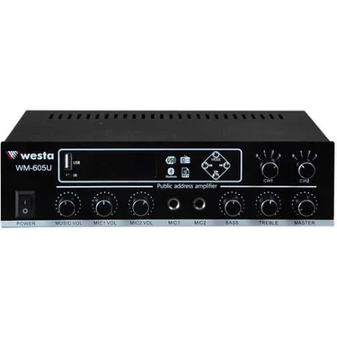 Westa WM-605U Usb-Bluetooth 2 Bölgeli 2 Mikrofon Girişli 100 Watt Trafolu