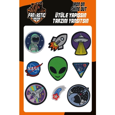 Fantastic Ütü Ile Yapışan Dokuma Arma Seti Patch Yama Uzay, Nasa, Roket, Astronot, Yıldız, Space