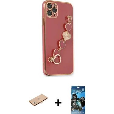 BUTİMAR'S iPhone 11 Pro Max Nova Işık Prime - Siyah 34D Izgaralı Cam + Turuncu Renkli Kamera Lens