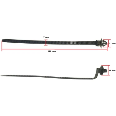 Gutsy DÜBELLİ KLİPSLİ CIRT KELEPÇE 18 CM X 7 MM SİYAH | KABLO BAĞI | 10