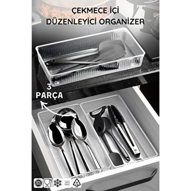 Nandy Home 3 Parça Çekmece İçi Organizer Beyaz Plastik Malzemeden